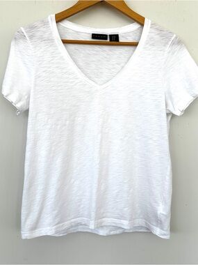 Tahari White V-Neck Short Sleeve Tee in Pima Cotton